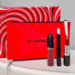 New 4PC MAC lip makeup MARRAKESH Full size set (lipstick, lipgloss, primer, bag)